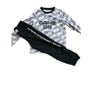 Nintendo NES Game On Retro Controller Pajama Set Kids Size M 8 Gray Black